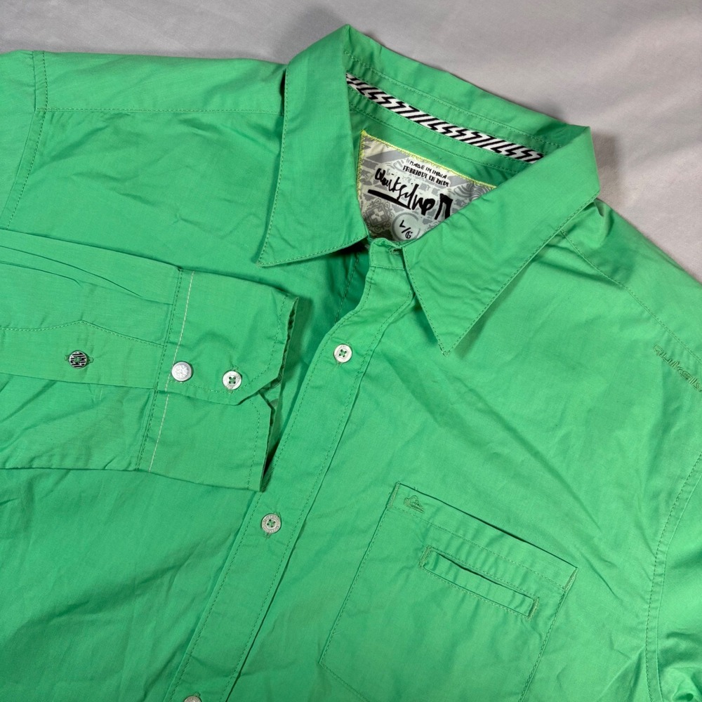 Quiksilver Yauch Shirt Mens L Green Long Sleeve Button Up Roll Tab NWT Surf